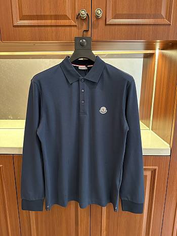 MONCLER | Long Sleeve Polo Shirt in Navy Blue