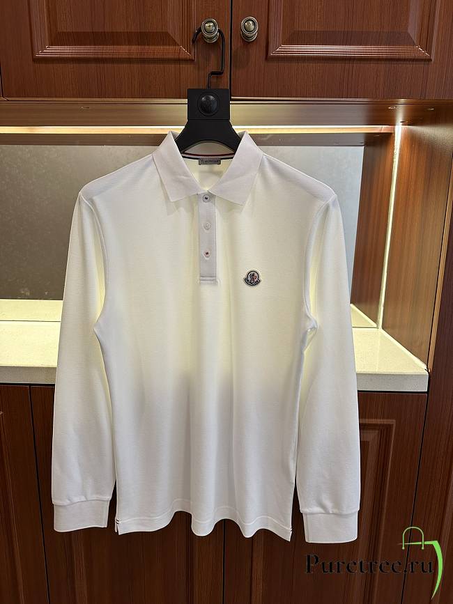 MONCLER | Long Sleeve Polo Shirt in White - 1