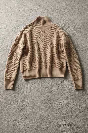 MAX MARA | Studio Certo Crewneck Pointelle Cable-Knit Sweater Beige