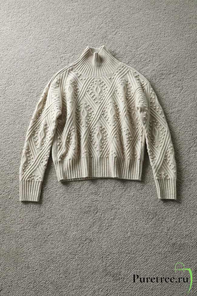 MAX MARA | Studio Certo Crewneck Pointelle Cable-Knit Sweater White - 1