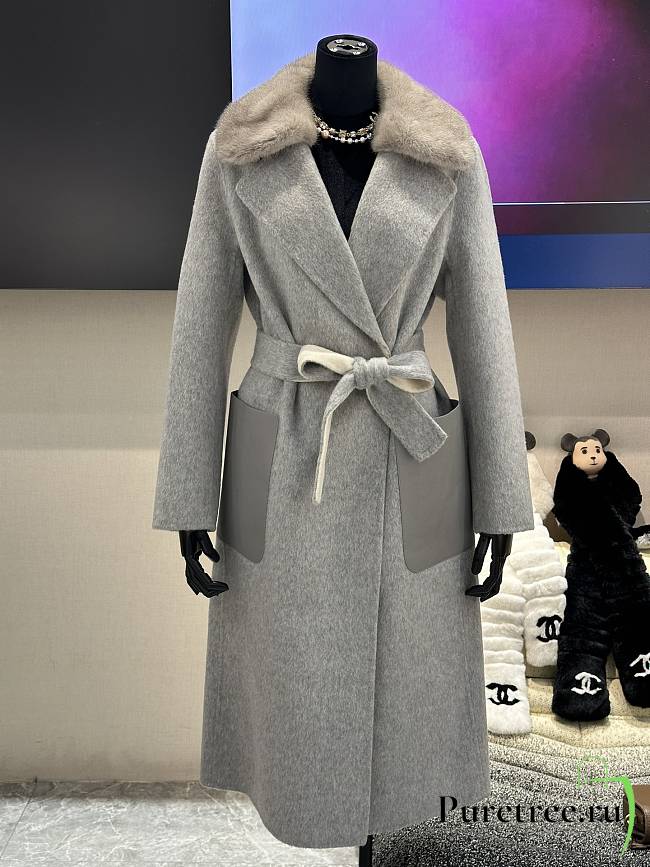 FENDI | Cashmere Coat With Fur Collar Gray - 1