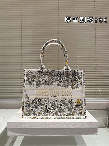 DIOR | Large Book Tote Latte Embroidery with Gold-Tone