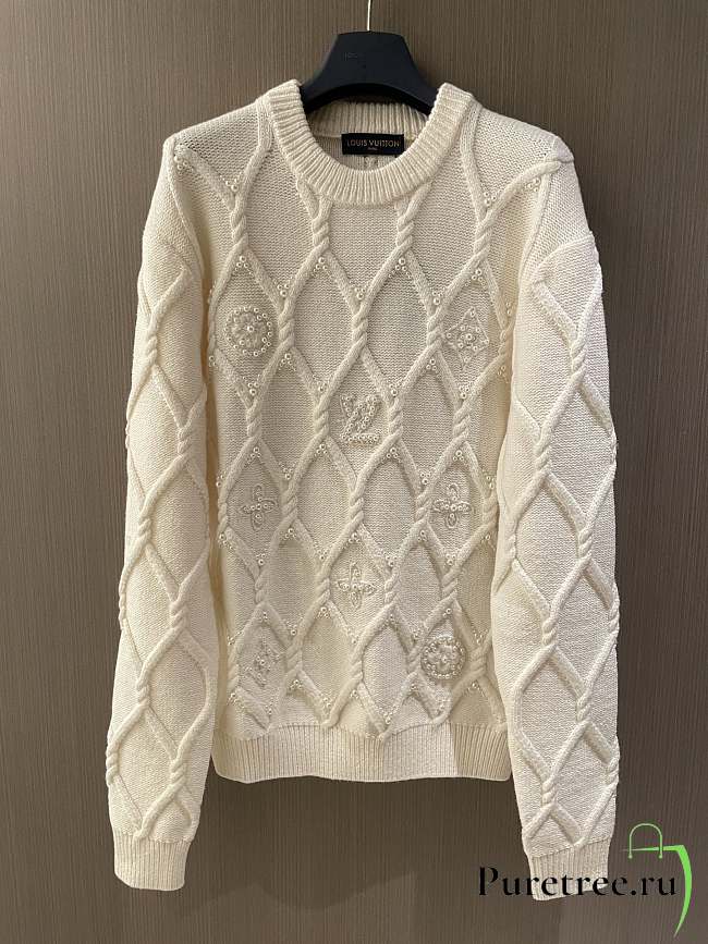 LOUIS VUITTON | Embellished Cable Knit Wool Blend Pullover  - 1