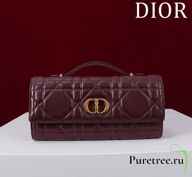 DIOR | Top handle Supple Calfskin Cannage Caro Wallet Burgundy - 1