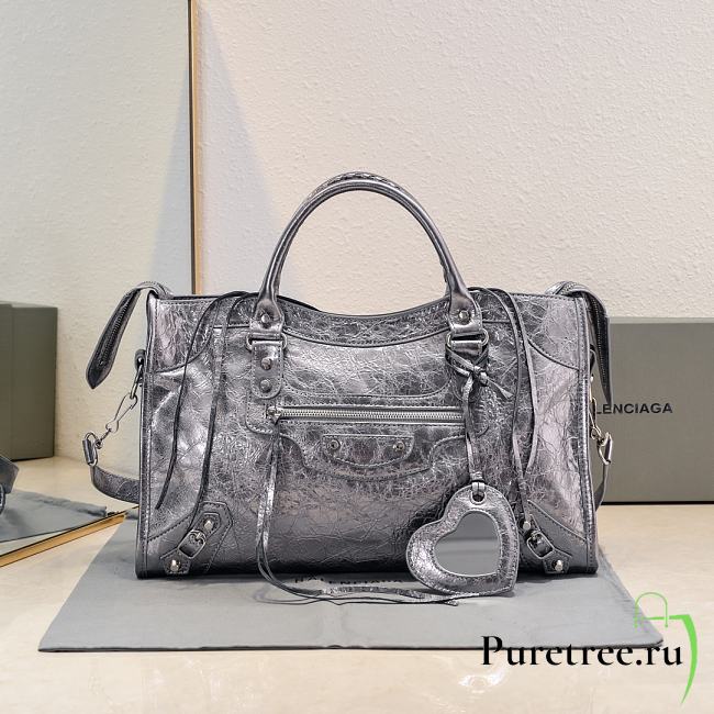 BALENCIAGA | Medium Le City tote bag shiny gray - 1