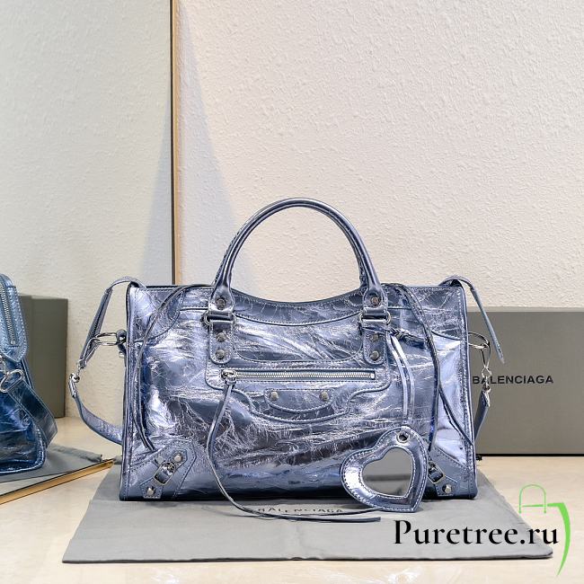 BALENCIAGA | Medium Le City tote bag shiny blue - 1