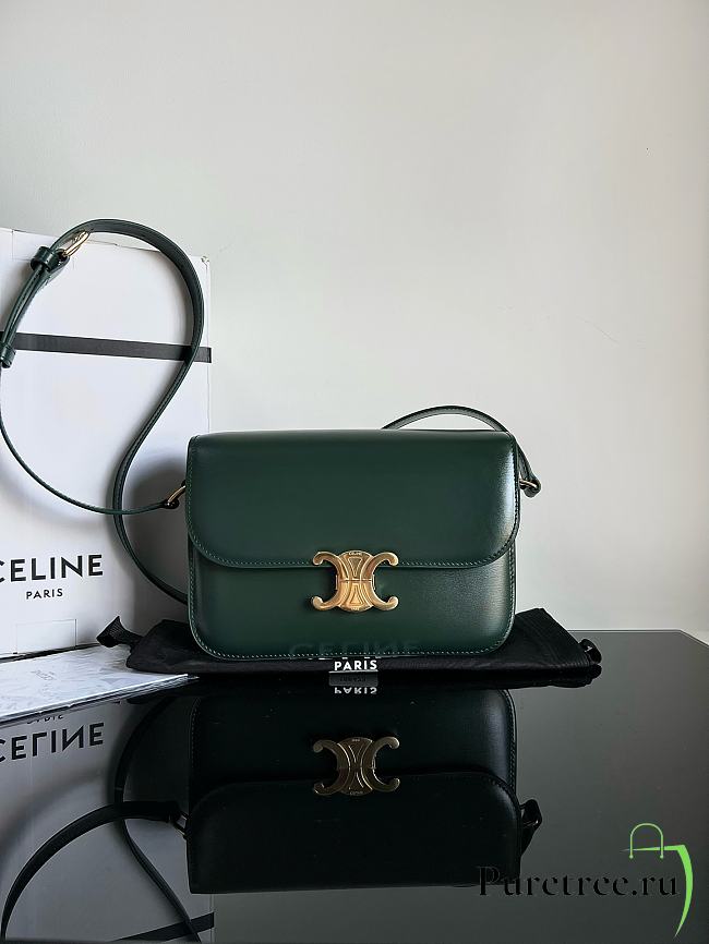 CELINE | Teen Triomphe Bag in shiny calfskin Green - 1