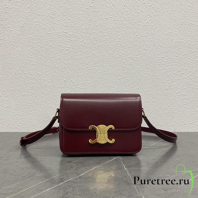 CELINE | Mini Triomphe Bag in shiny calfskin Burgundy - 1