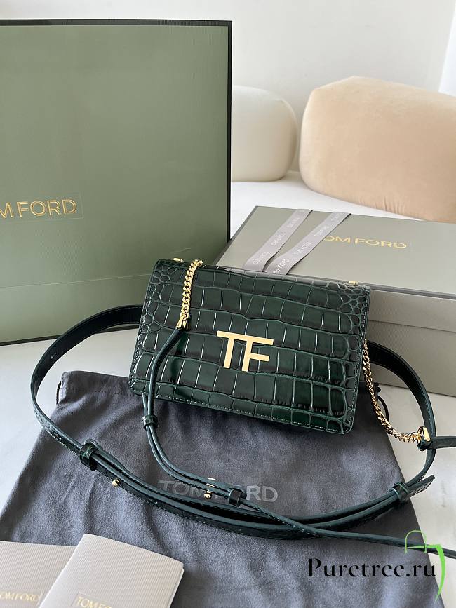 TOM FORD | Embrossed Crocodile Crossbody Green - 1