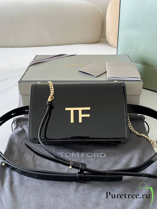 TOM FORD | Palmellato leather baguette bag with logo shiny black - 1