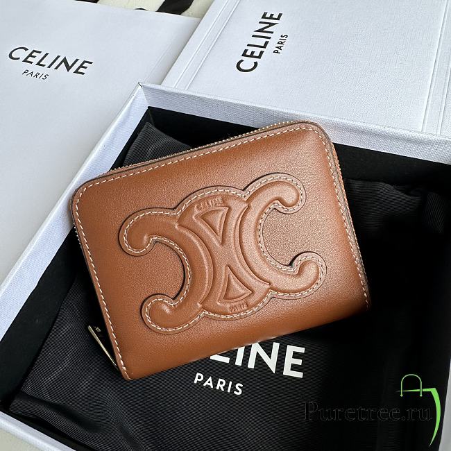 CELINE | TRIOMPHE COMPACT ZIPPERED WALLET IN SMOOTH CALFSKIN Toasted - 1