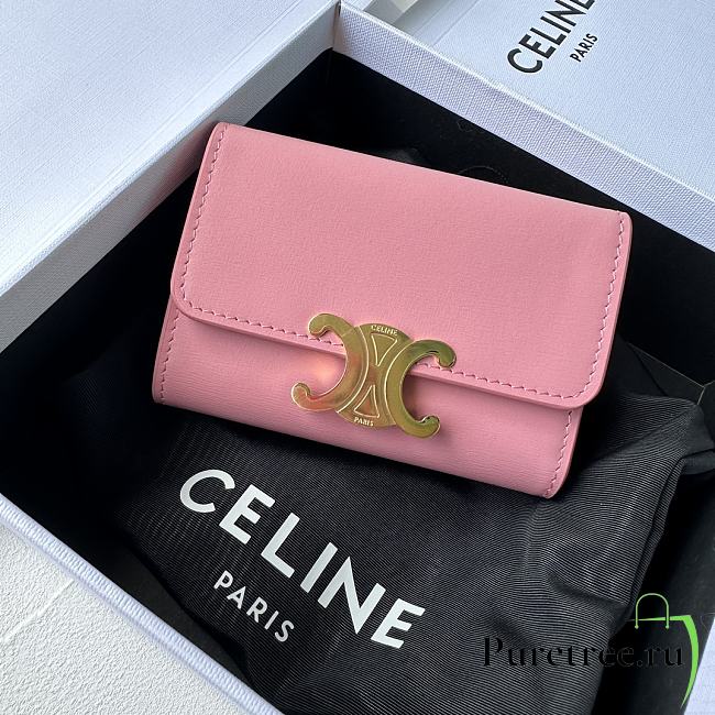 CELINE | COMPACT WALLET WITH COIN TRIOMPHE in Shiny calfskin Pink - 1