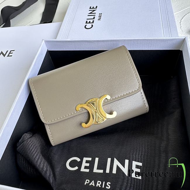 CELINE | COMPACT WALLET WITH COIN TRIOMPHE in Shiny calfskin Gray - 1