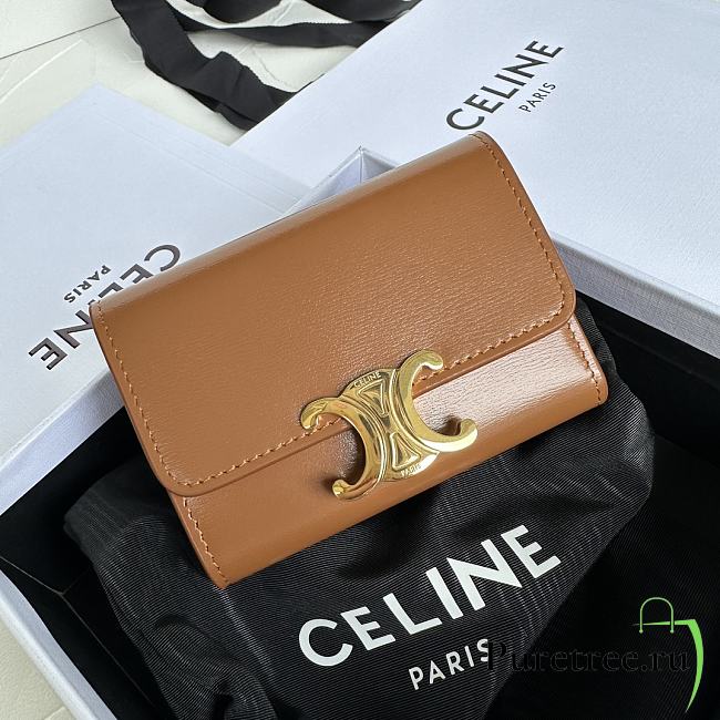 CELINE | COMPACT WALLET WITH COIN TRIOMPHE in Shiny calfskin Brown  - 1