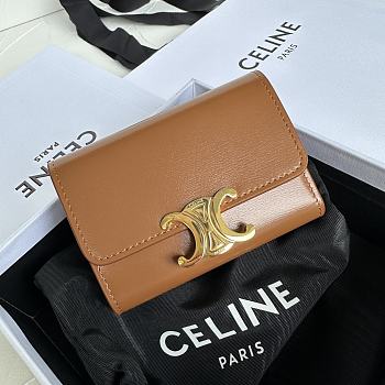 CELINE | COMPACT WALLET WITH COIN TRIOMPHE in Shiny calfskin Brown 