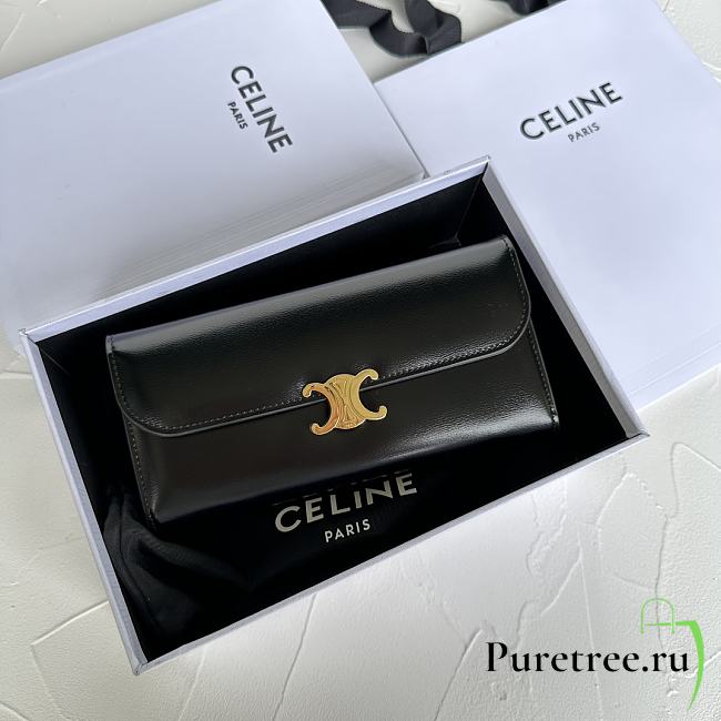 CELINE | Large Triomphe wallet in shiny calf leather Black - 1