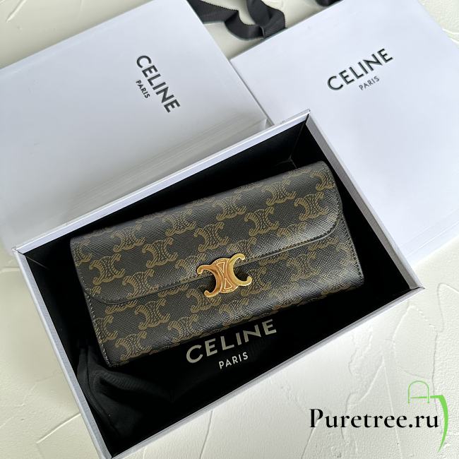 CELINE | Large Triomphe wallet in shiny calf leather  - 1