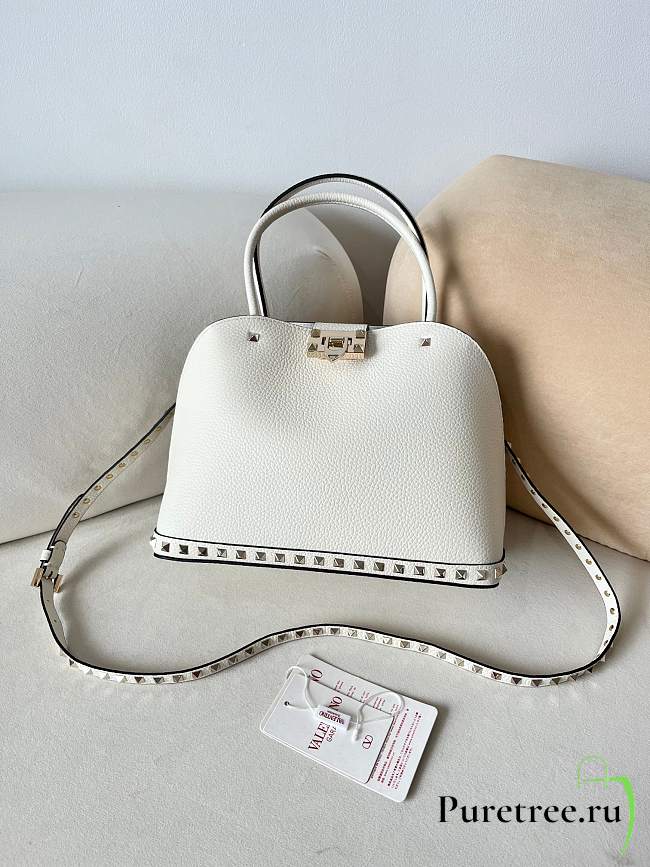 VALENTINO | GARAVANI ROCKSTUD SMALL HANDBAG IN GRAINY CALFSKIN WHITE - 1