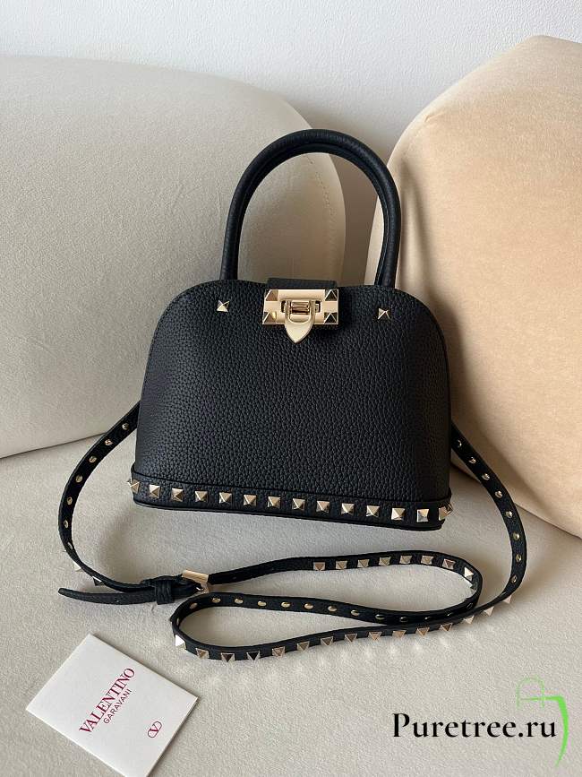 VALENTINO | UNI GARAVANI ROCKSTUD SMALL HANDBAG IN GRAINY CALFSKIN BLACK - 1