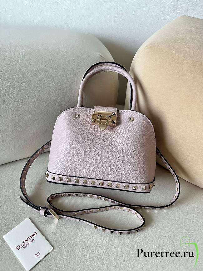 VALENTINO | UNI GARAVANI ROCKSTUD SMALL HANDBAG IN GRAINY CALFSKIN PINK - 1