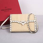 VALENTINO | Rockstud Small Leather-Trimmed Metallic Shoulder Bag Beige - 1