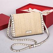 VALENTINO | Rockstud Small Leather-Trimmed Metallic Shoulder Bag Beige - 3