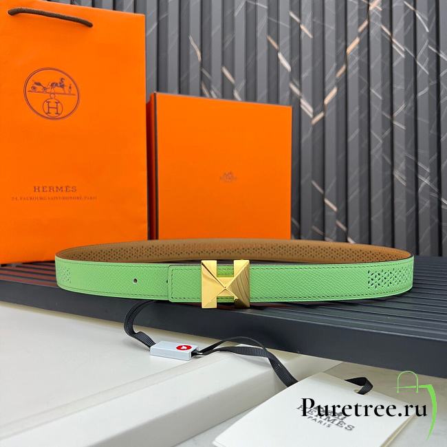 HERMES | Metal buckle Double-faced belt in Swift and Epsom fluorescent green - 1