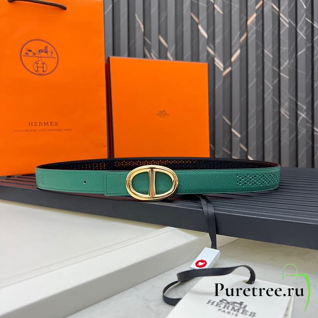 HERMES | Metal buckle Double-faced belt in Swift Green - 1