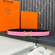 HERMES | Metal buckle Double-faced belt in Swift and Epsom Pink - 1