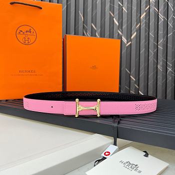 HERMES | Metal buckle Double-faced belt in Swift and Epsom Pink