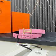 HERMES | Metal buckle Double-faced belt in Swift and Epsom Pink - 3