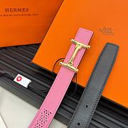 HERMES | Metal buckle Double-faced belt in Swift and Epsom Pink - 2