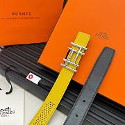 HERMES | Metal buckle Double-faced belt in Swift and Epsom Yellow - 3