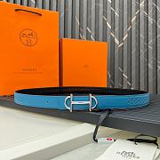 HERMES | Metal buckle Double-faced belt in Swift and Epsom Blue - 1