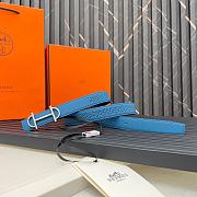 HERMES | Metal buckle Double-faced belt in Swift and Epsom Blue - 4