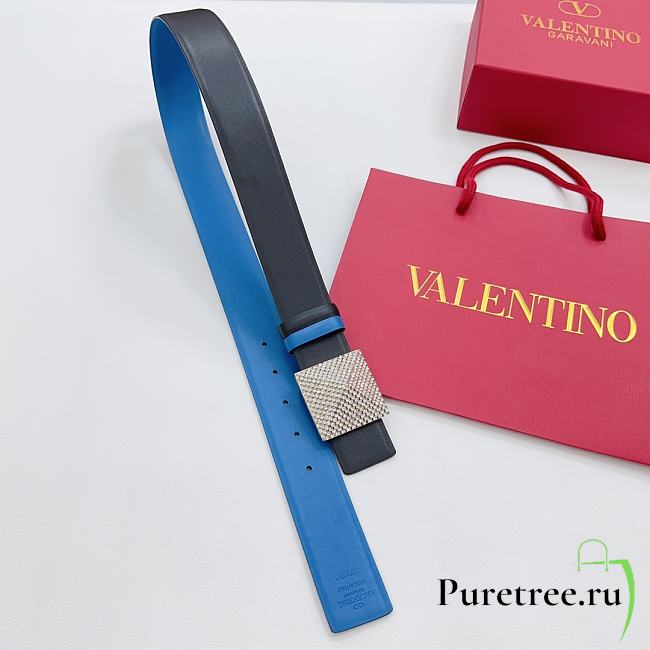 VALENTINO | Double-sided top layer cowhide belt 4cm black/blue - 1