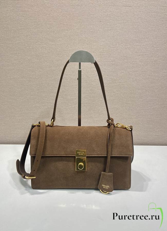 PRADA | Medium suede shoulder bag gold hardware cocoa brown - 1