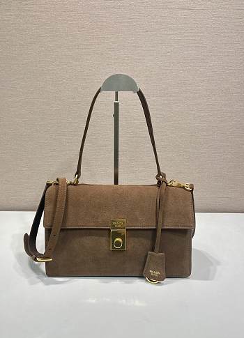 PRADA | Medium suede shoulder bag gold hardware cocoa brown