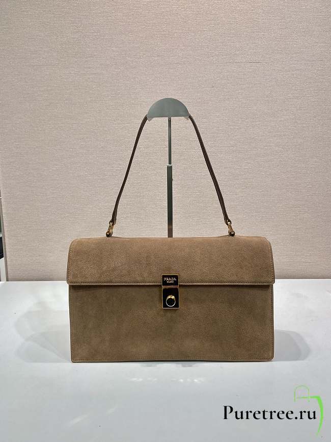 PRADA | Large suede shoulder bag gold hardware cocoa brown - 1