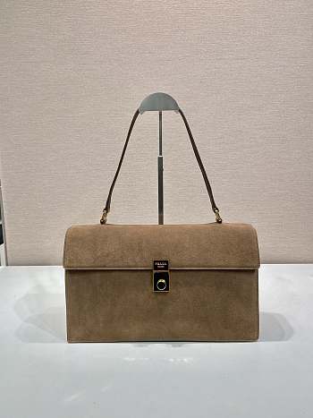 PRADA | Large suede shoulder bag gold hardware cocoa brown