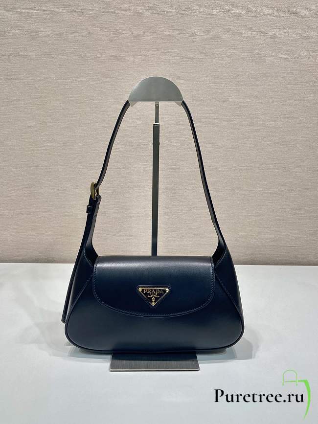 PRADA | Cleo Logo Plaque Shoulder Bag In Dark Blue - 1