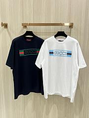 GUCCI | Ribbon flag print short sleeves t-shirt dark blue - 4