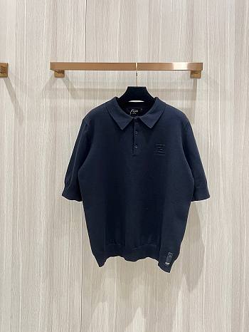 FENDI | Double F embossed knitted polo short sleeves dark blue