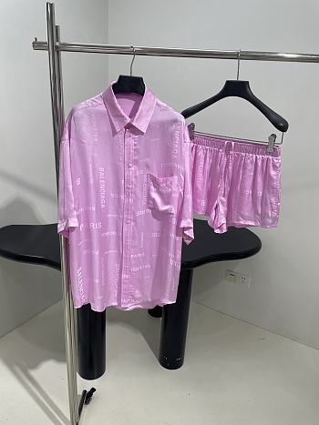 Balenciaga Summer Logo Letters All Over shirt with shorts set pink