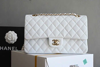 Chanel Grained Calfskin Flap Bag Gold Hardware White 25cm