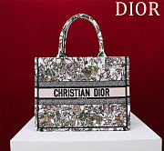DIOR | Medium Dior Book Tote White Multicolor D-Floral Embroidery - 1