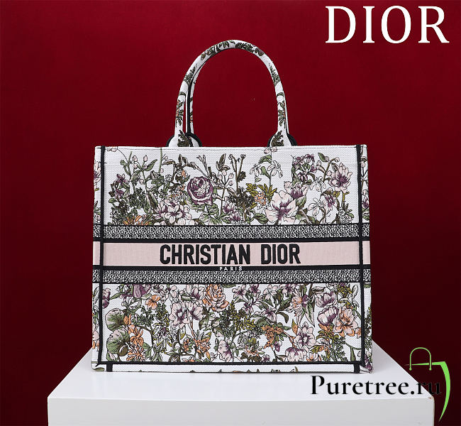 DIOR | Large Dior Book Tote White Multicolor D-Floral Embroidery - 1