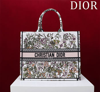 DIOR | Large Dior Book Tote White Multicolor D-Floral Embroidery