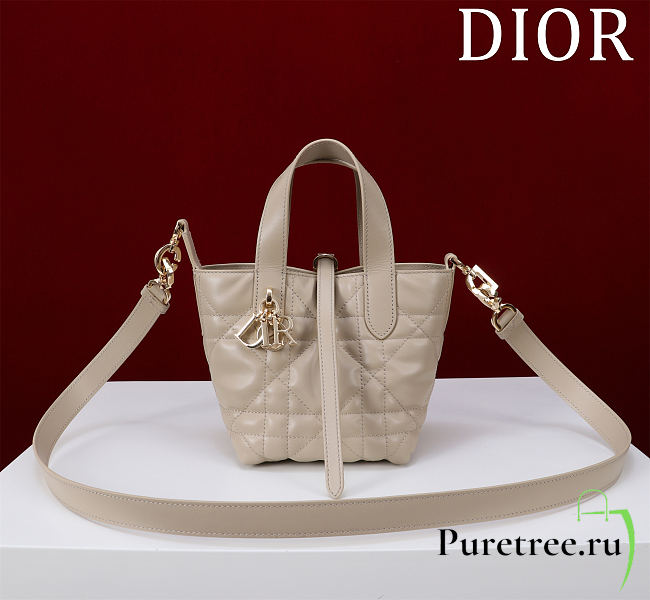 DIOR | Small Dior Toujours Vertical Tote Bag Powder Beige Macrocannage Calfskin - 1