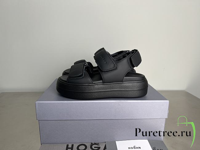 HOGAN Skyscraper Velcro Strap Sandals In Black 6cm - 1